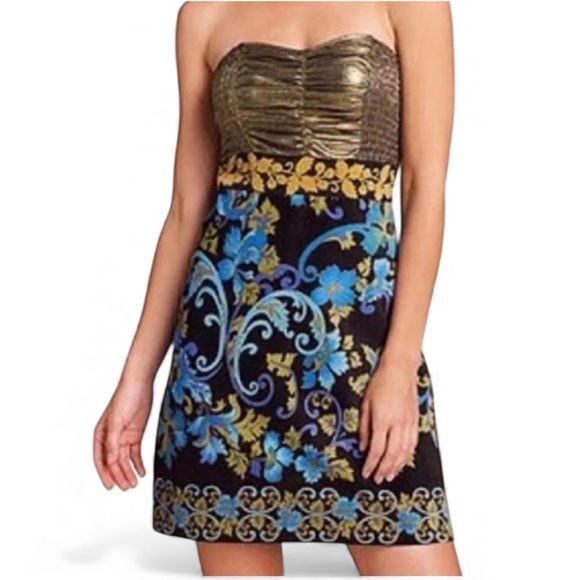 Free People Dresses & Skirts - Free People Lost in Paradise Strapless Floral Velvet Mini Dress M